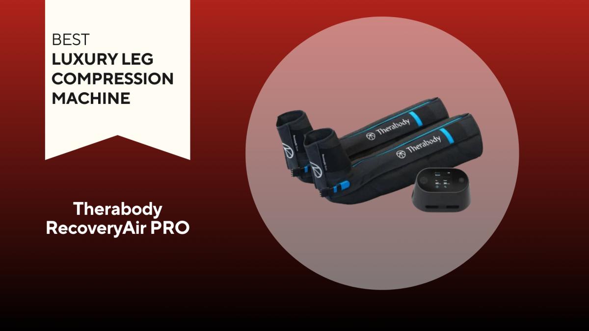 therabody leg compression device and control on a red background